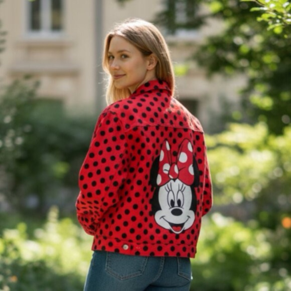 Disney Parks Minnie Mouse Red Polka Dot Jean Jacket